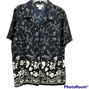 Short Sleeve VNeck Blouse Full Button Front Quality Fabric Heavyweight Rayon